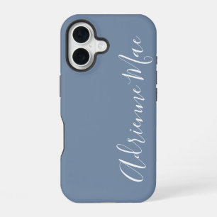 Simpel Gepersonaliseerde Monogram Naam Stof Blauw iPhone 16 Hoesje