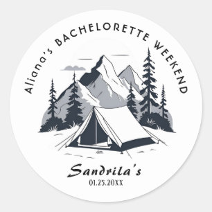 Simpel kampeerweekend vrijgezellenfeest voor dames ronde sticker