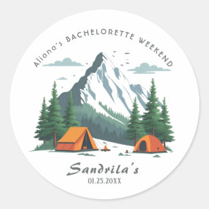 Simpel kampeerweekend vrijgezellenfeest voor dames ronde sticker