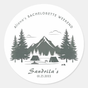 Simpel kampeerweekend vrijgezellenfeest voor dames ronde sticker