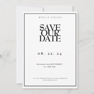 Simpel minimalistisch zwart-wit trouwen save the date