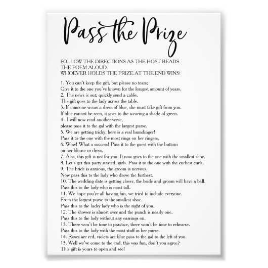 Simpel Pass de prijs Vrijgezellenfeest spel Foto Afdruk (Voorkant)