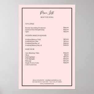 Simpel Roze Zwarte Prijslijst Poster