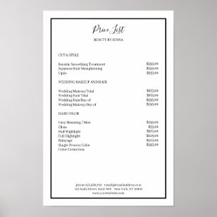 Simpel White — zwarte prijslijst Poster