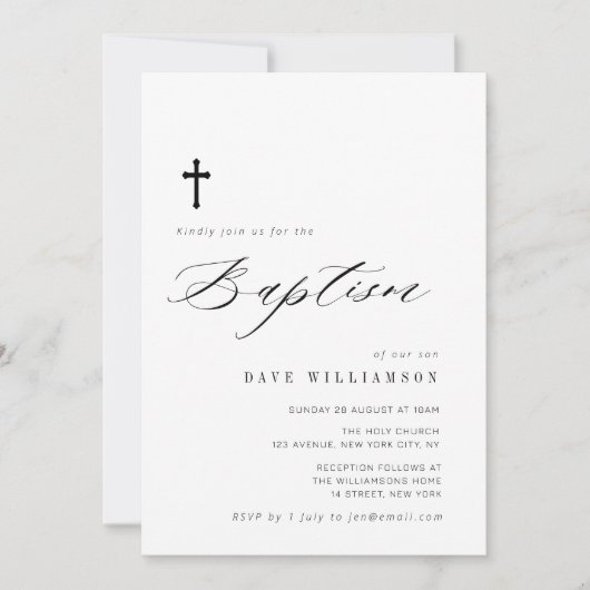 simpele baptisme-uitnodiging voor typografiescript kaart (Voorkant)