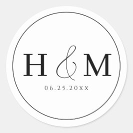Simpele Elegante Typografie Monogram Huwelijk Ronde Sticker