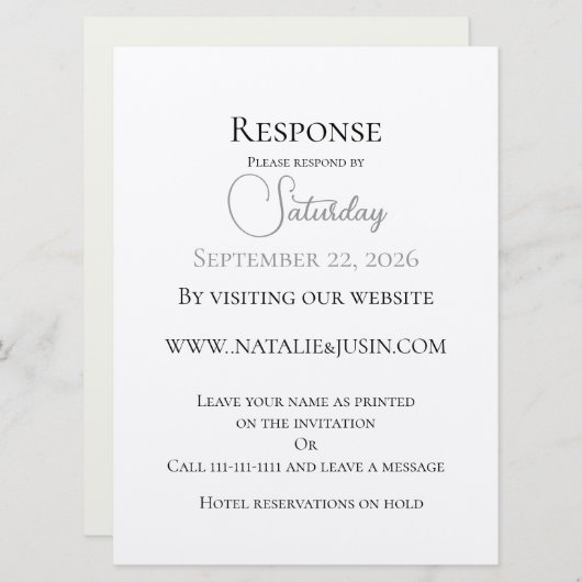 Simpele en trendy platte antwoordkaart kaart (Voorkant / Achterkant)