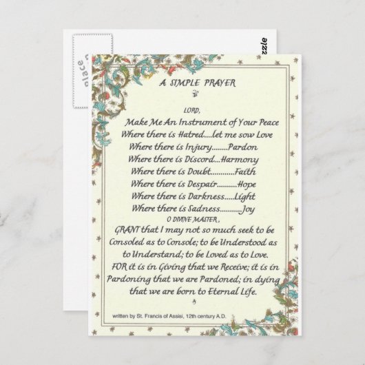 simpele gebeden=st. francis=paus francis=florentin briefkaart (Voorkant / Achterkant)