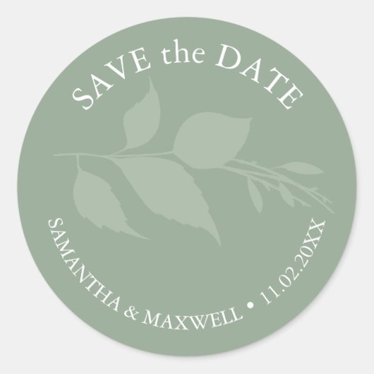 Simpele groene bladeren Save The Date Ronde Sticker (Voorkant)