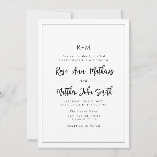 simpele moderne uitnodiging voor een lijst bruilof (Voorkant)