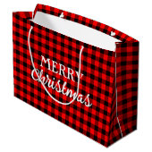    Simpele Rustieke Buffalo Plaid Rode Kerstmis Groot Cadeauzakje (Achterkant Gekanteld)