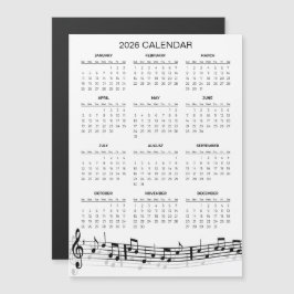 Simple 2026 Calendar with Musical Notes | Magnet