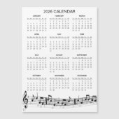 Simple 2026 Calendar with Musical Notes | Magnet (Devant)