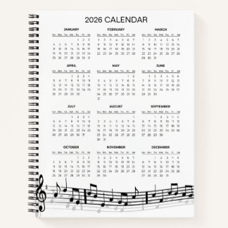 Simple 2026 Calendar with Musical Notes |  Notitieboek