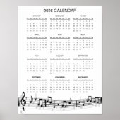 Simple 2026 Calendar with Musical Notes | Poster (Voorkant)