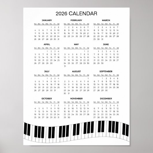 Simple 2026 Calendar with Piano Keys |  Poster (Voorkant)