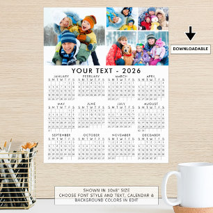 Simple 2026 Calendrier 4 Photo Collage Poster