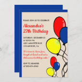 Simple 27th birthday invitations Balloons (Devant / Derrière)