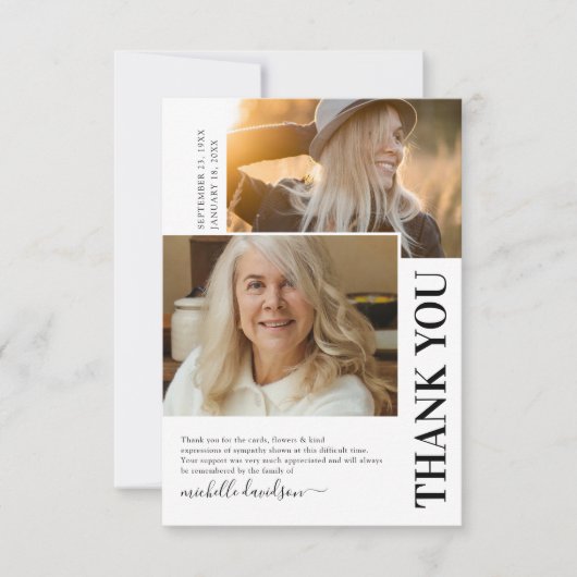 Simple 2 Photo Funeral Merci Note (Devant)