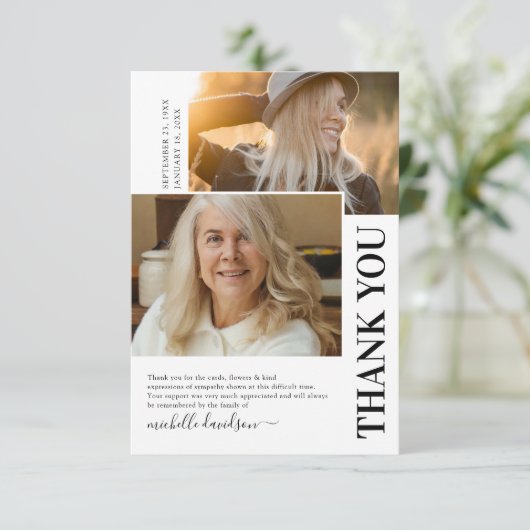 Simple 2 Photo Funeral Merci Note (Debout devant)