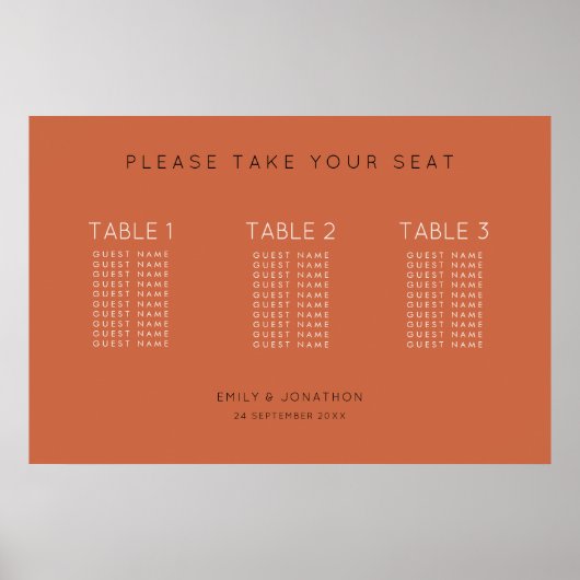 Simple 30 personnes 3 tables Tableau de sièges en  (Devant)