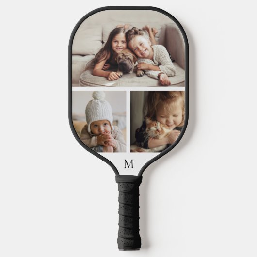 Simple 3 Photo Collage Monogram  Pickleball Paddle (Voorkant)
