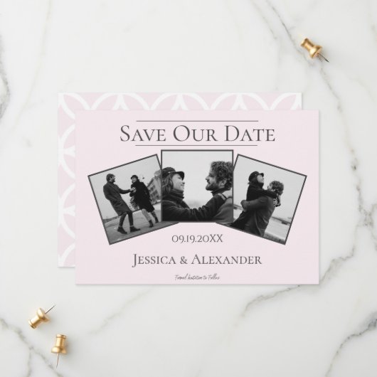 Simple 3 Photo Collage | Rose Save The Date (Devant/Arrière en situation)
