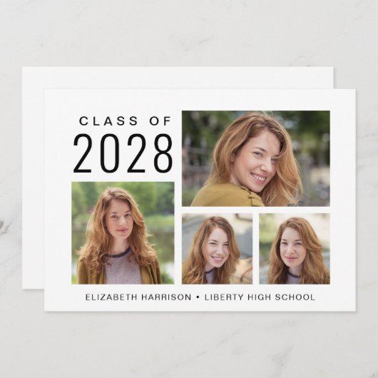 Simple 4 photo Collage Faire-part de graduation (Devant / Derrière)