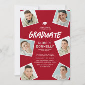 Simple 6 Photo Red Graduation Party Invitations (Devant)