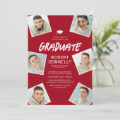 Simple 6 Photo Red Graduation Party Invitations (Debout devant)