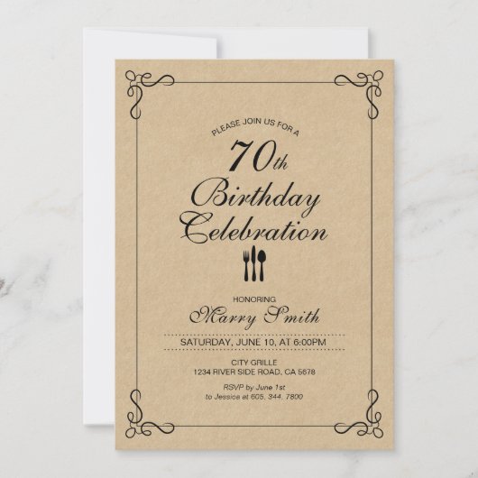 Simple 70e anniversaire Fête Invitation (Devant)