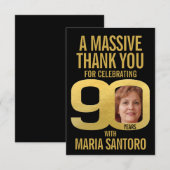 Simple 90th birthday photo black and gold  bedankkaart (Voorkant / Achterkant)