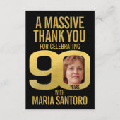 Simple 90th birthday photo black and gold  bedankkaart (Voorkant)