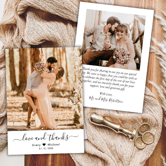 Simple Amour et Merci Script Heart Photo Mariage