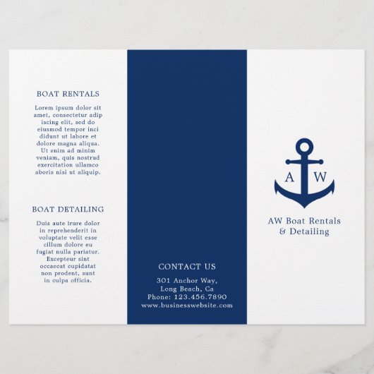Simple Ancre nautique Marine Blue Trifold Brochure (Devant)
