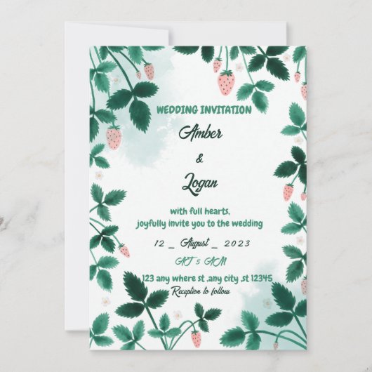 Simple and elegant strawberry wedding uitnodiging (Voorkant)