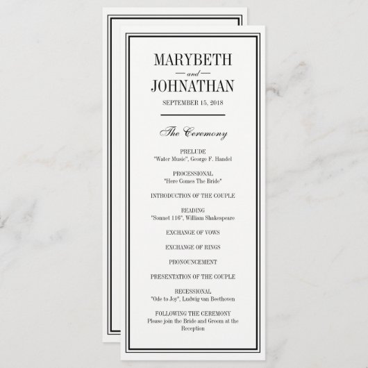 Simple and Elegant Wedding Ceremonony Program Programma (Voorkant / Achterkant)