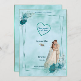 Simple and elegant wedding invitation in Sky Blue Kaart