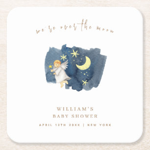 Simple Angel Moon Star Baby shower Vierkante Kartonnen Onderzetter