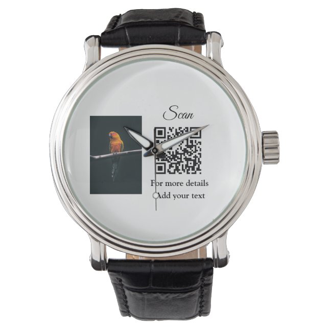 Simple animal name details QR code add text photo  Horloge (Voorkant)