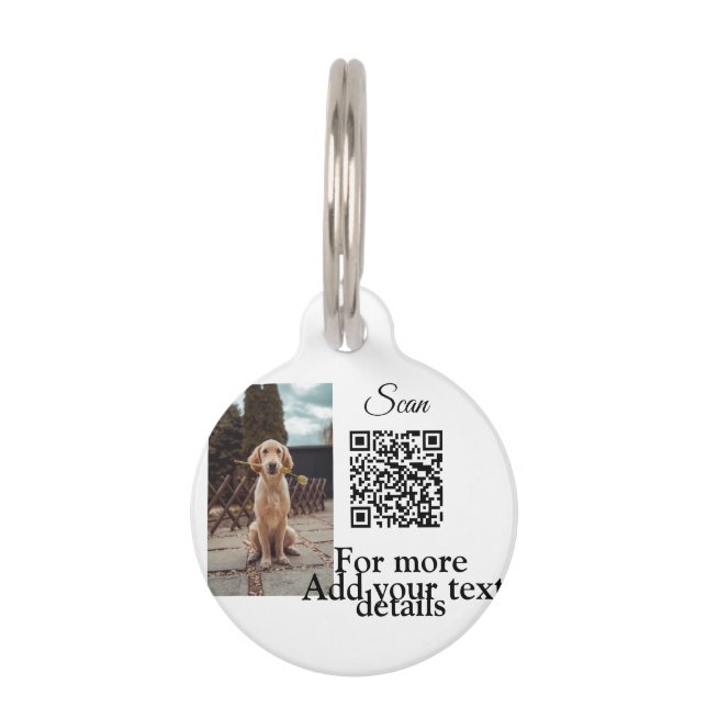 Simple animal name details QR code add text photo  Huisdierpenning (Voorkant)