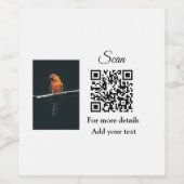 Simple animal name details QR code add text photo Wijn Etiket (Enkel label)