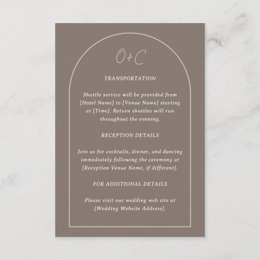 Simple Arched Border Wedding Custom Details Taupe Informatiekaartje (Achterkant)