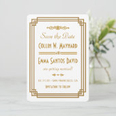 Simple Art Déco Blanc Save The Date (Debout devant)