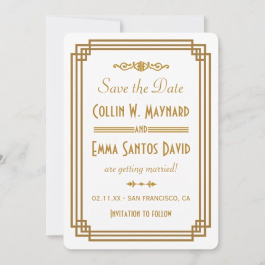 Simple Art Déco Blanc Save The Date (Devant)