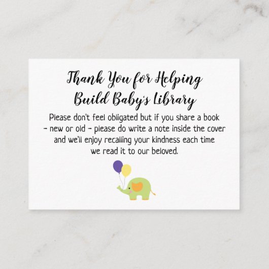 Simple avec Elephant Book Request Insert Cartes (Dos)