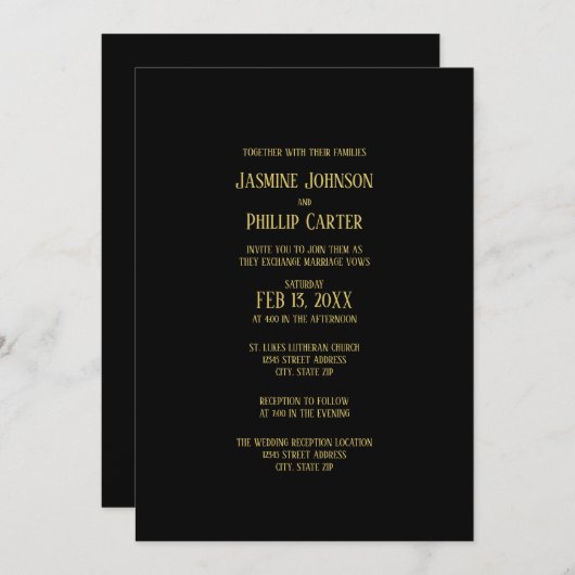 Simple B&G Design - Invitation Mariage/Réception (Devant / Derrière)