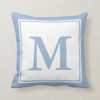 Simple Baby Blue en White Monogramed Kussen