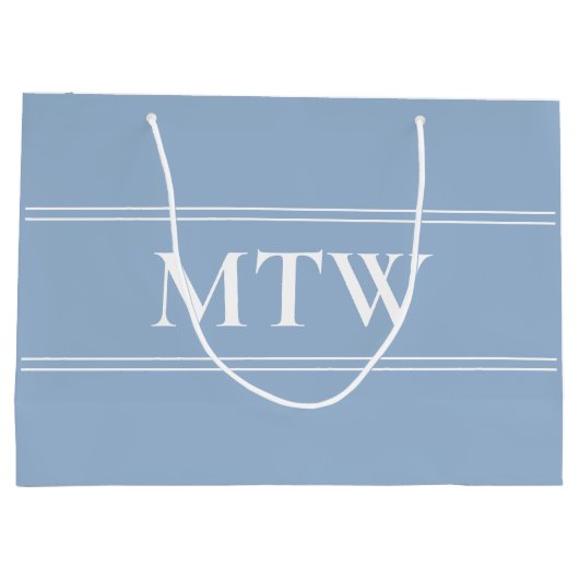 Simple Baby Blue met wit monogram Groot Cadeauzakje (Achterkant)
