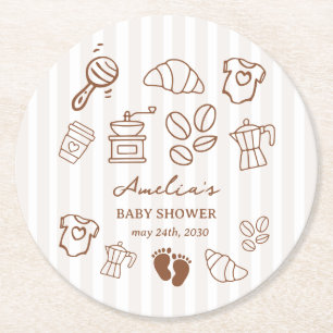 Simple Baby Is Brewing Doodle Coffee Baby Shower Ronde Kartonnen Onderzetter